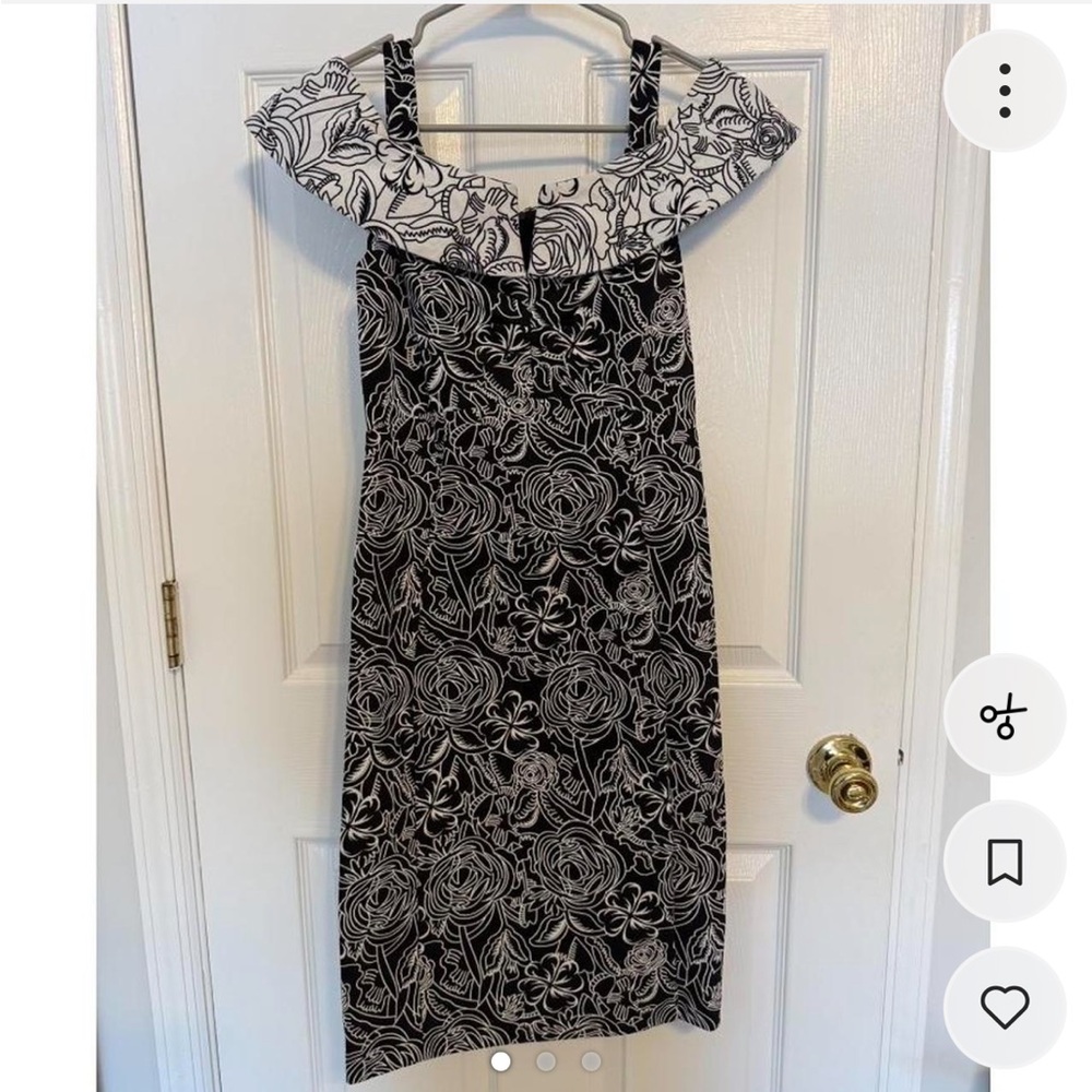 Joseph Ribkoff Black and White Floral Off-Shoulder Midi Dress